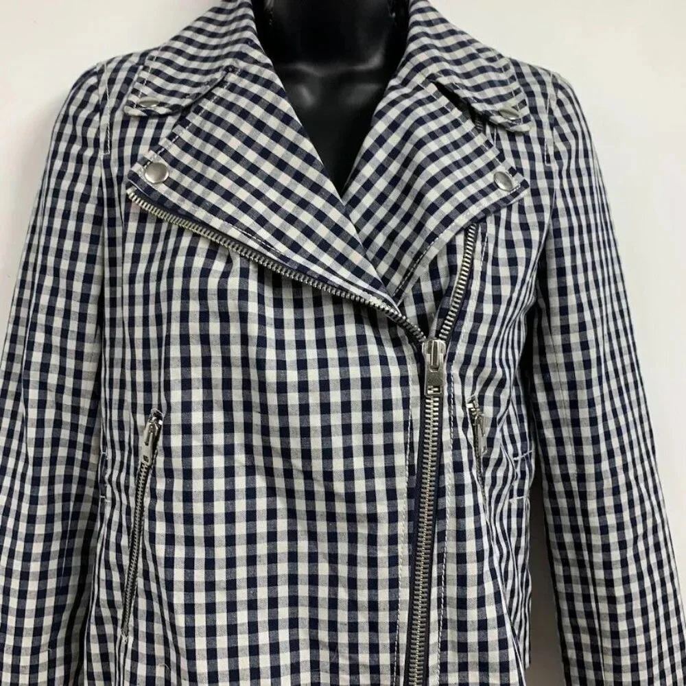 J. Crew Women's Gingham‎ Plaid Linen Blend Motorcycle Jacket Size 00